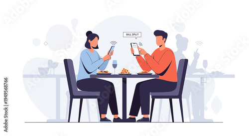 Couple ignoring each other at dinner, engrossed in smartphones