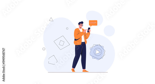 Man Using Smartphone with Loyalty Message, Digital Loyalty Program Concept