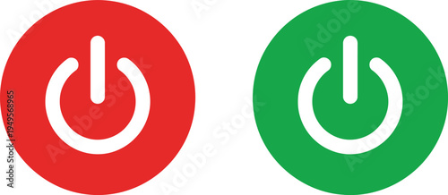 Power button icons in red off and green on states displayed side by side Vector