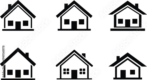 Six distinct minimalist house icons displayed in a grid layout Vector