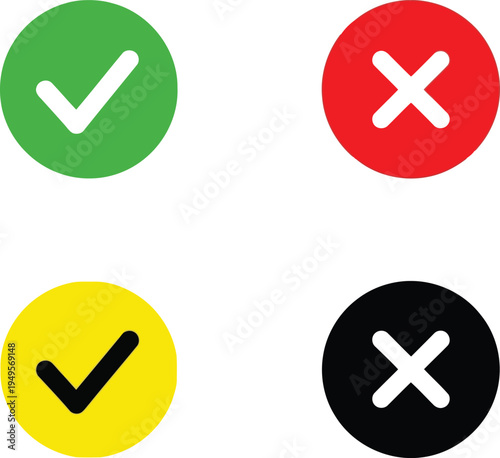 Four circular icons depicting approval and disapproval with different background colors Vector