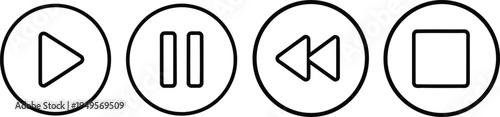 Set of four media player control icons displayed on a light background Vector