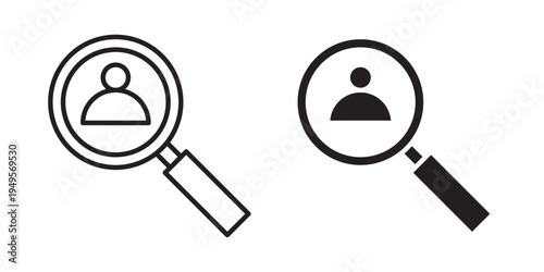 Job candidate icon designed in black stroke and fill styles, isolated on a white background. Ideal for recruitment, hiring, and career-related concepts.