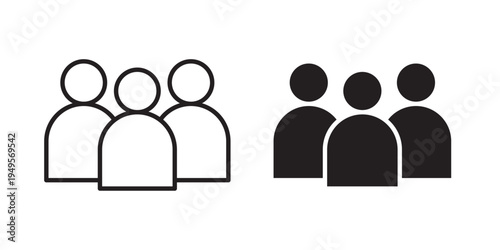 Team icon designed in black stroke and fill styles, isolated on a white background. Ideal for business, collaboration, and group communication concepts.