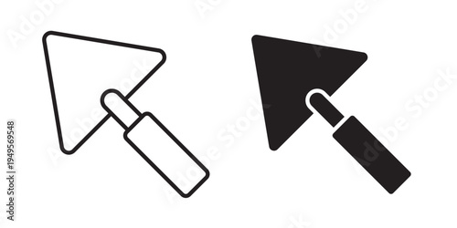 Trowel icon designed in black stroke and fill styles, isolated on a white background. Ideal for construction, gardening, and tool-related concepts.