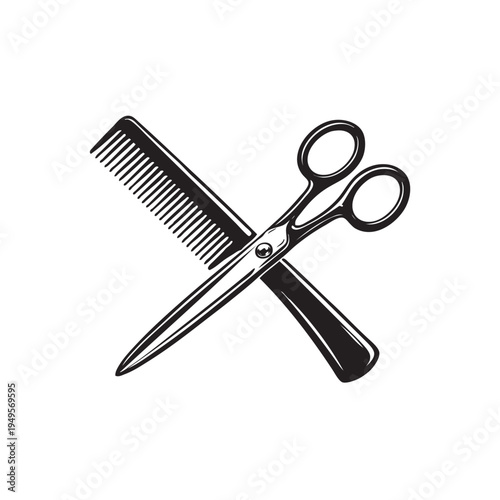 comb and scissors Illustration, barber logo