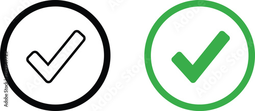 Two checkmarks inside different colored circular buttons indicating approval or confirmation. Vector