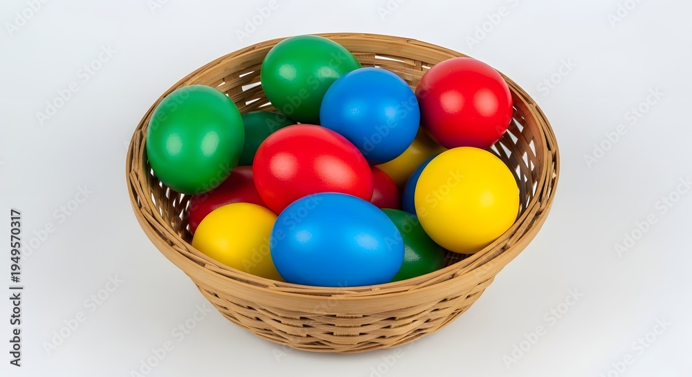 Fototapeta premium Colorful balls in a wicker basket on a white background green