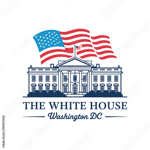 The White House with American flags waving  Washington DC iconic landmark