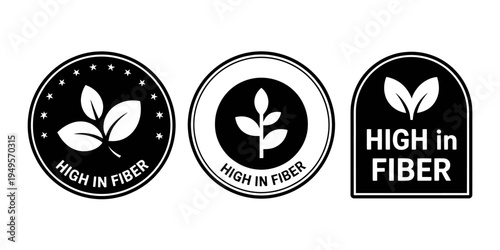 High in fiber food labels with leaf icons and stars