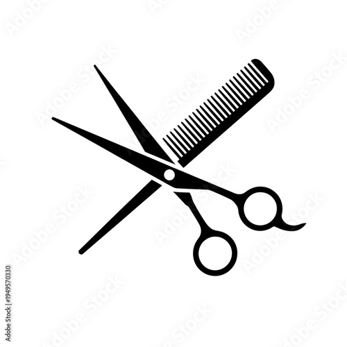 Scissors and comb crossed over each other for hair cutting tools