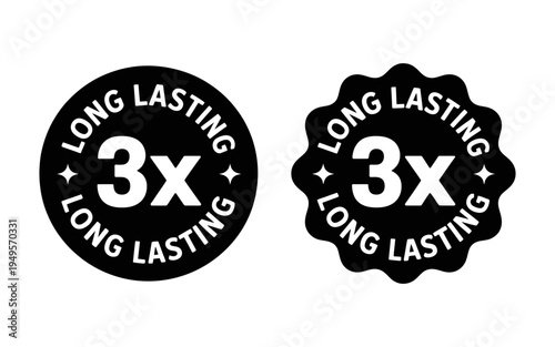 Long lasting 3x labels isolated on white background for marketing and advertising