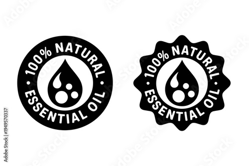 100 percent natural essential oil labels and badges for cosmetics or aromatherapy products