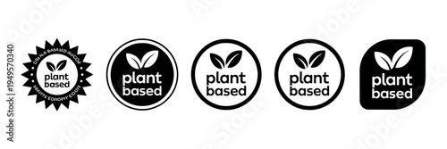 Plant based labels and badges for food and product branding and vegan certification logos