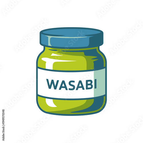 Cartoon illustration of a jar of wasabi paste in a glass container