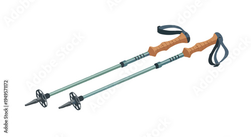 Vector illustration of trekking poles with cork handles for hiking and outdoor adventure.