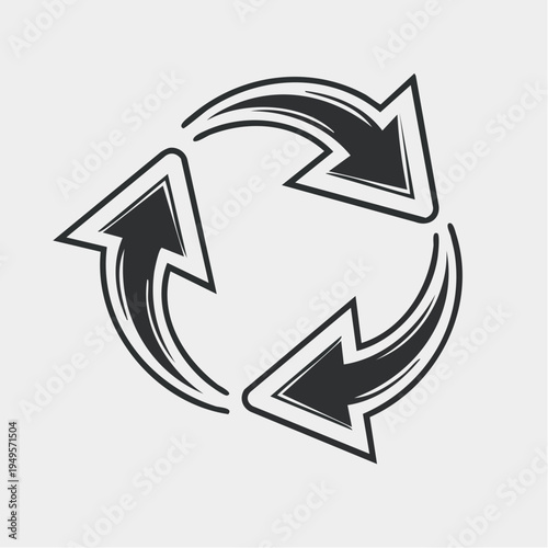 Stylized black and white icon of three arrows forming a circular cycle, representing refresh, loop, or recycling.