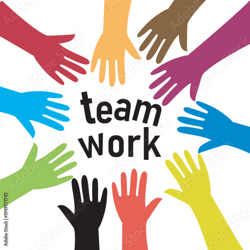 diverse hands joining together teamwork concept flat design vector illustration