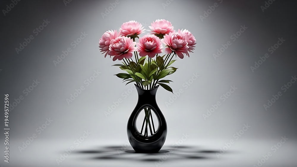 Fototapeta premium Elegant pink dahlia flowers in a modern black vase artistic arrangement