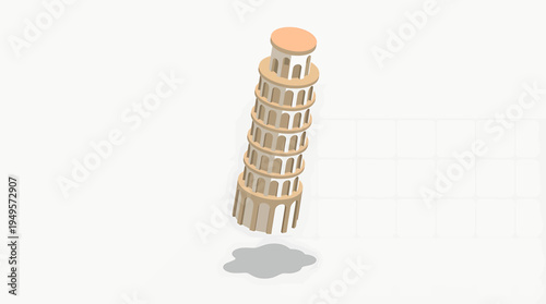 Stylized 3D rendering of a famous Italian leaning architectural landmark, an iconic bell tower monument presented in a clean, minimalist design