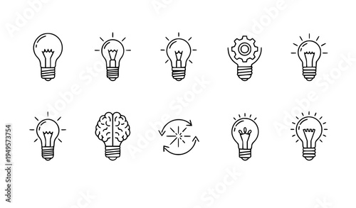 Idea light bulb outline icons vector creativity innovation symbol set