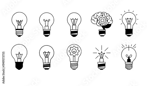 Light bulb idea icons vector creative innovation concept symbol set