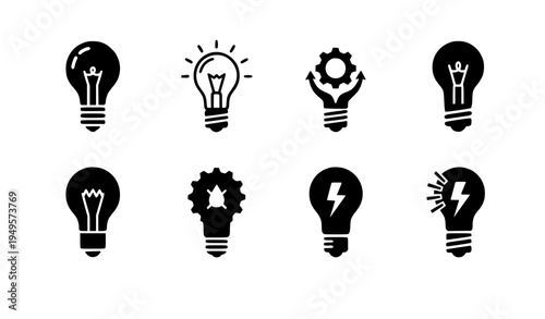 Innovation idea light bulb pictogram icons vector creativity symbol set