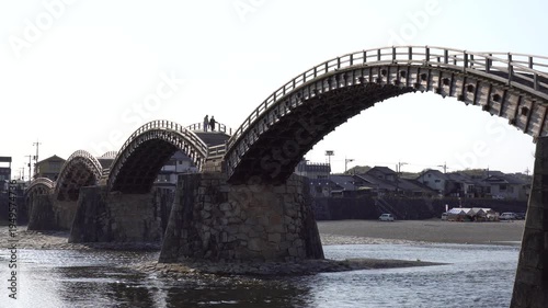 Kintaikyo Bridge historic wooden arch bridge in Iwakuni Japan 07 (4K)