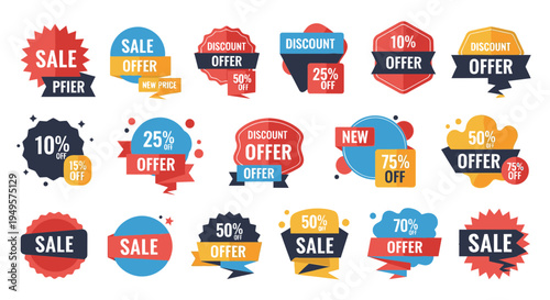 Collection of sale offer stickers.