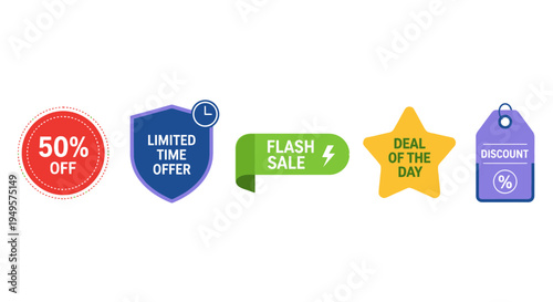 Discount labels and sale signs.