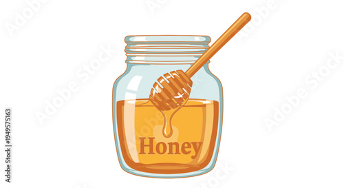 Glass jar of golden honey.