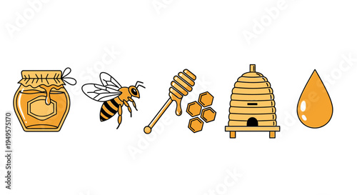 Honey bee and honey icons set.