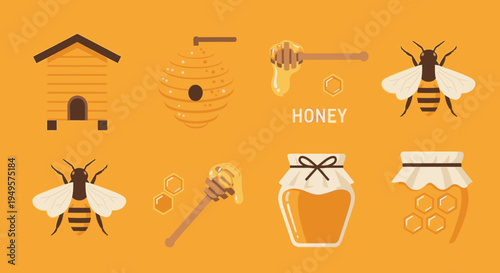 Honey bees and honey icons.