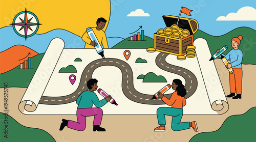 Children Playing with a Treasure Map Puzzle.