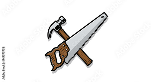 Hammer and saw crossed tools.