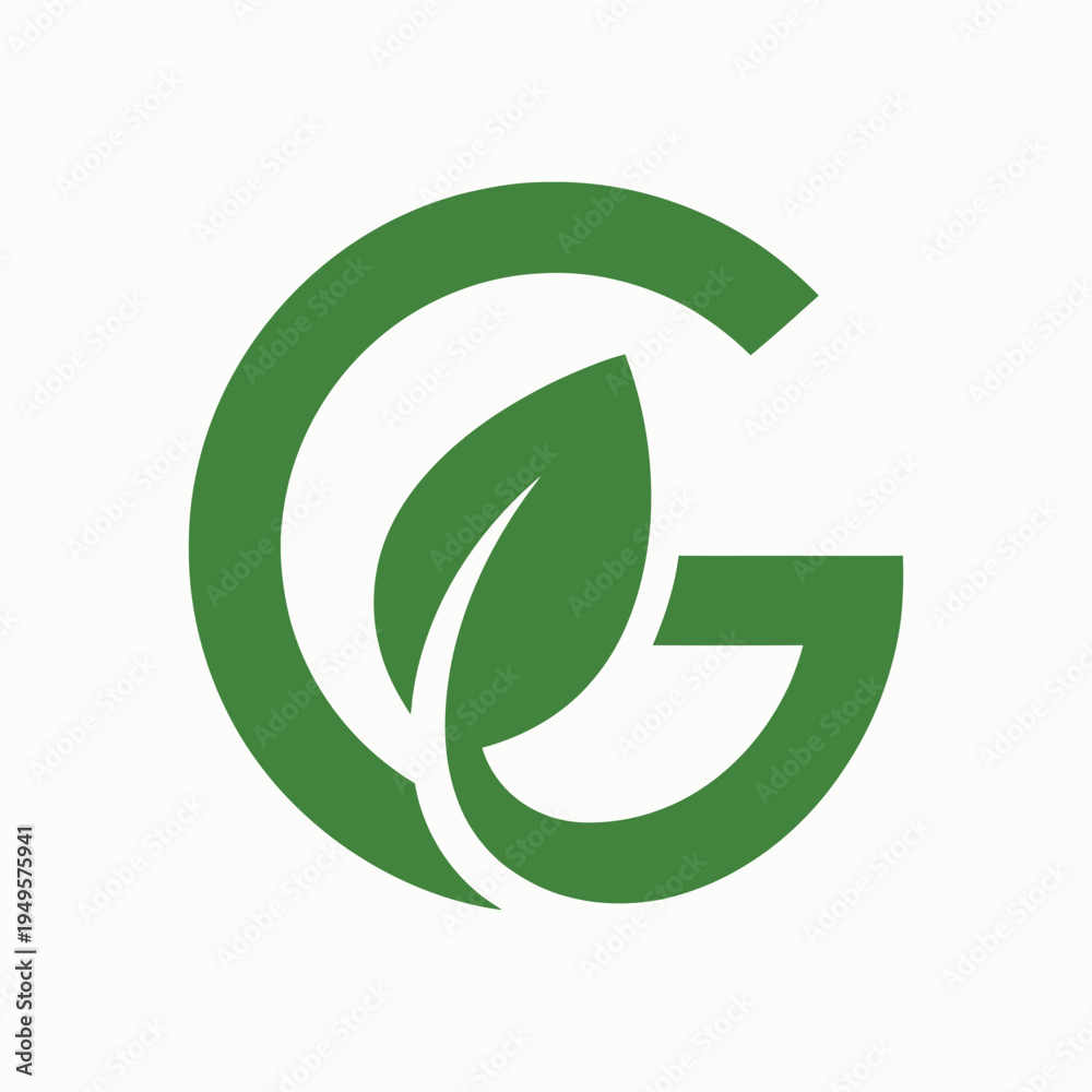 Obraz premium Letter G logo with green leaf inside, organic and natural brand identity symbol, environmental and eco friendly business emblem for healthy products