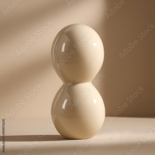 Man and woman holding two white eggs in 3D illustration of eggs and spheres