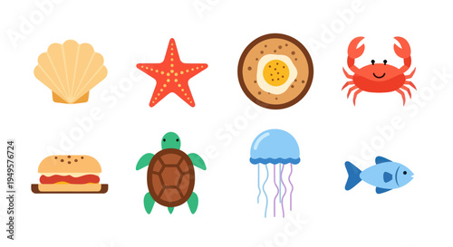 Ocean creatures and food illustrations