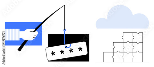 Phishing attack. Phishing online credential theft and cyber threats. Phishing impacts cloud storage security and puzzle-thumbs up integration. For cybersecurity, digital safety, and IT infrastructure