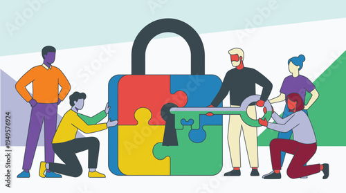 Group of Diverse People Collaborating on Puzzle Pieces.