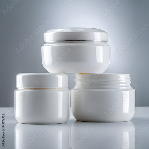 White cosmetic jar with cream on white background