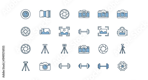 Photography icon set on white background