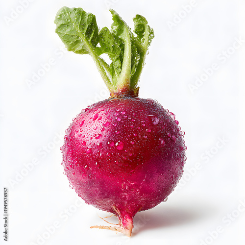 Fresh red radish bunch with leaves isolated on white background organic healthy root vegetable from garden