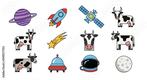 Space exploration and farm animal icons