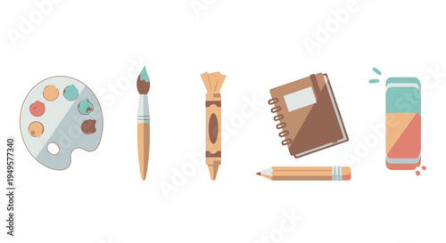 Colorful art supplies on white background 1.