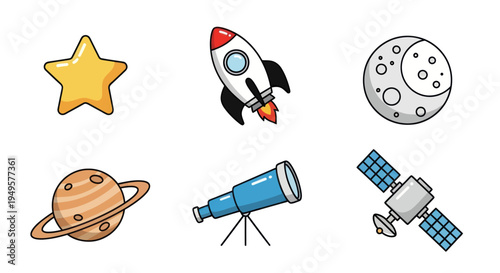 Space exploration cartoon icons