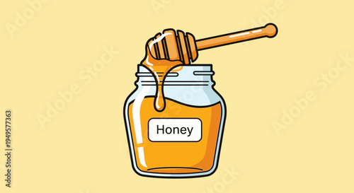 Glass jar of golden honey 3.