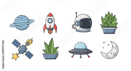 Space exploration elements illustration