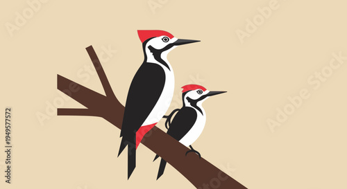 Two woodpeckers on a branch tree.