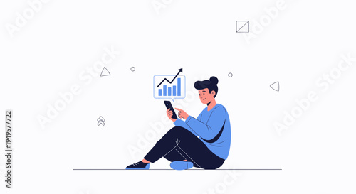 Person analyzing financial growth chart on smartphone, business concept illustration